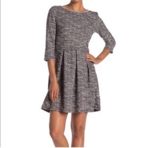 Max Studio Tweed Pleated Quarter Sleeve Dress